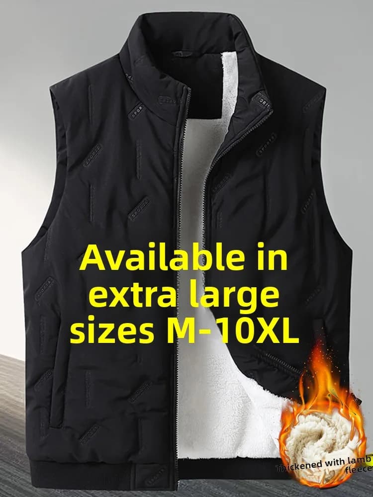 Lamb Velvet Jacket Men's plus Size Autumn Winter New Fashion Fleece Lined Vest Outerwear Loose Fit Zipper Closure Warmth