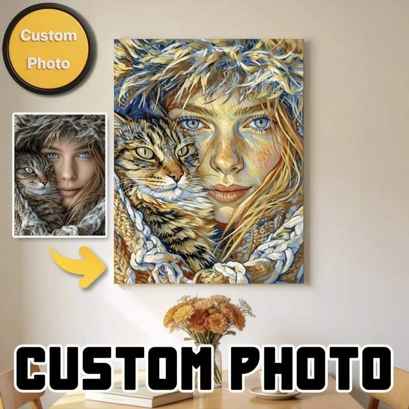 Canvas Wall Art Impressionist Oil Painting Prints That Support Personalized Customization, Home Wall Art, Custom Family Photos with Your Own Photos, Romantic Family Gathering Design, Vibrant High Quality, Poster Holiday Keepsake
