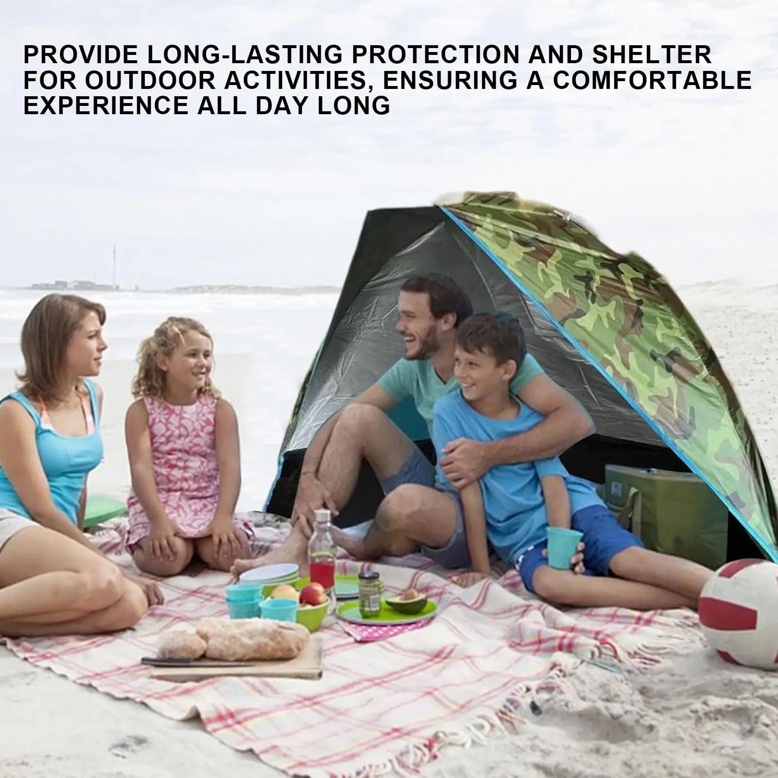 Tenda da spiaggia Tenda da campeggio da spiaggia con chiodi 220x120x120 cm Riparo da pesca con borsa per il trasporto Protezione solare per viaggi con lo zaino in spalla