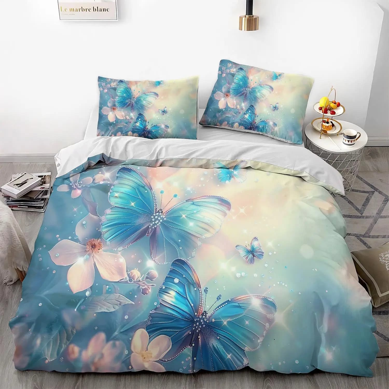 Butterfly Bedding Set Twin Queen Rustic Butterflies Duvet Cover,Watercolor Comforter Cover Romantic Quilt Cover for Girls Woman