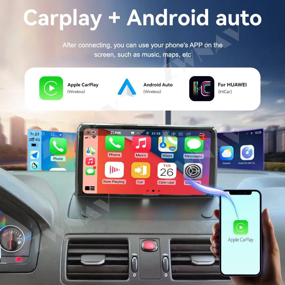 Android 14 Wireless Carplay Display per autoradio da 9,66 pollici Touch Screen per Volvo XC90 2006-2013 Lettore multimediale di navigazione GPS