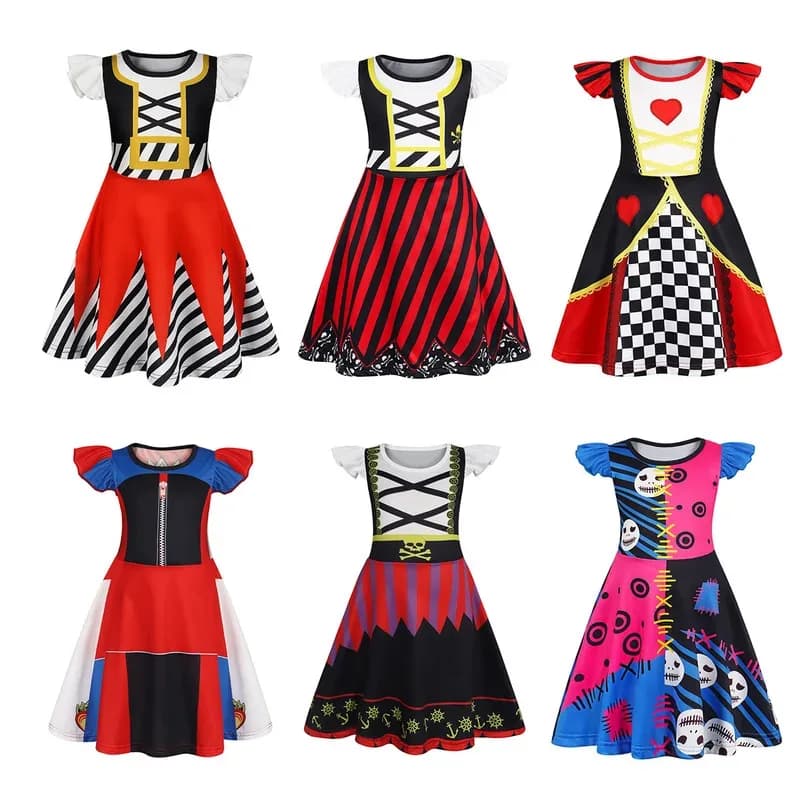 La piattaforma umana visualizza scheletri pirata per bambini transfrontalieri di Halloween in schema di colori rosso e nero per camicie da notte da ragazza,