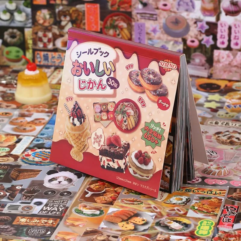 30 sheets/piece Fancy Food Sticker Book - Vibrant Classic Die-Cut Sticker Album for Comics & Sketchbooks
