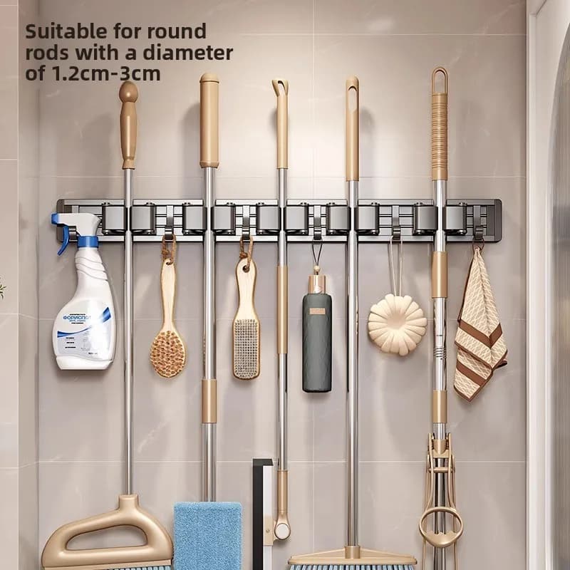 1pcs Folding Mop Broom Holder No Drill Wall Mounted Hook Storage Rack for Bathroom Balcony Entryway Toilet Organizer