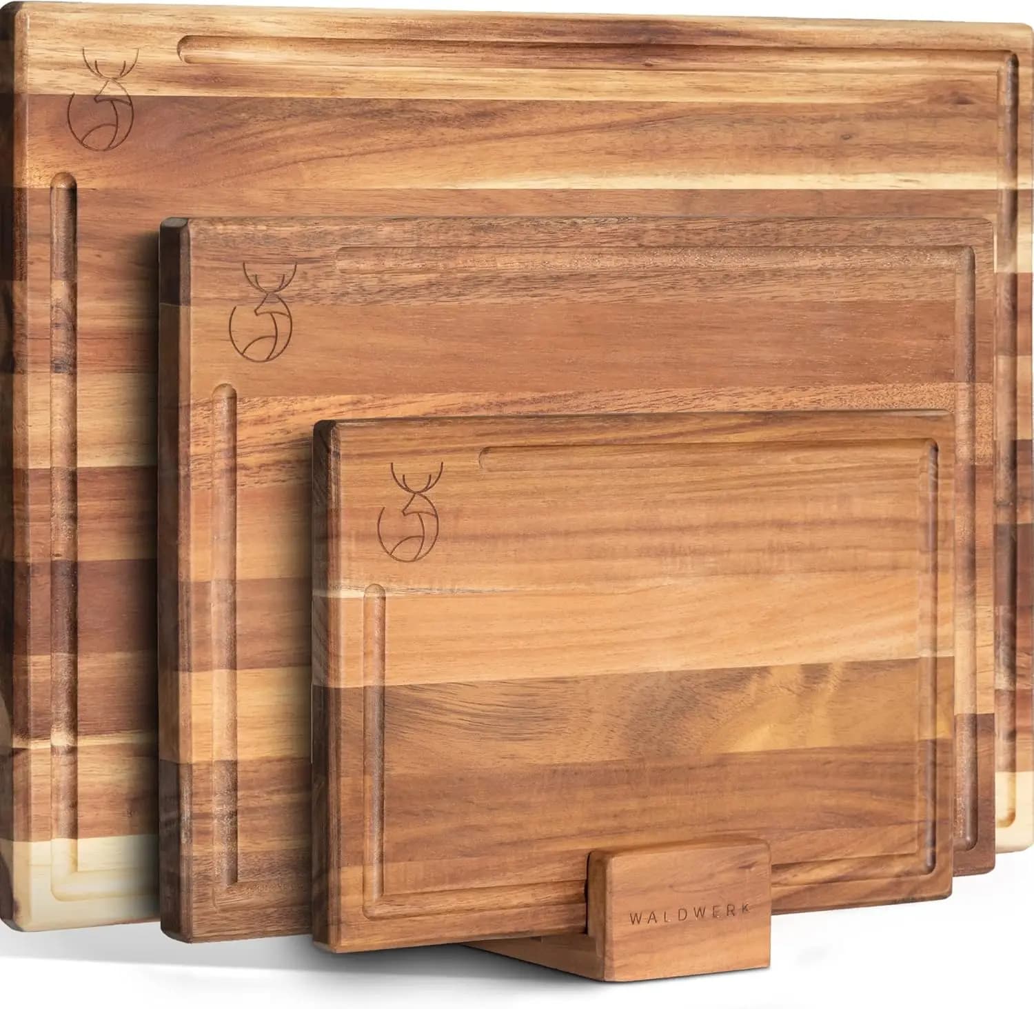 Acacia Wood Taglieri Set with Support - 3 Measures, Succhi Scanning, Anti-slip Base for Cooking