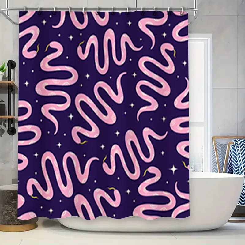Tenda da doccia con stampa serpente viola con turbinii rosa Set di tappetini da bagno decorativi impermeabili per la casa per ristrutturazioni del bagno (L