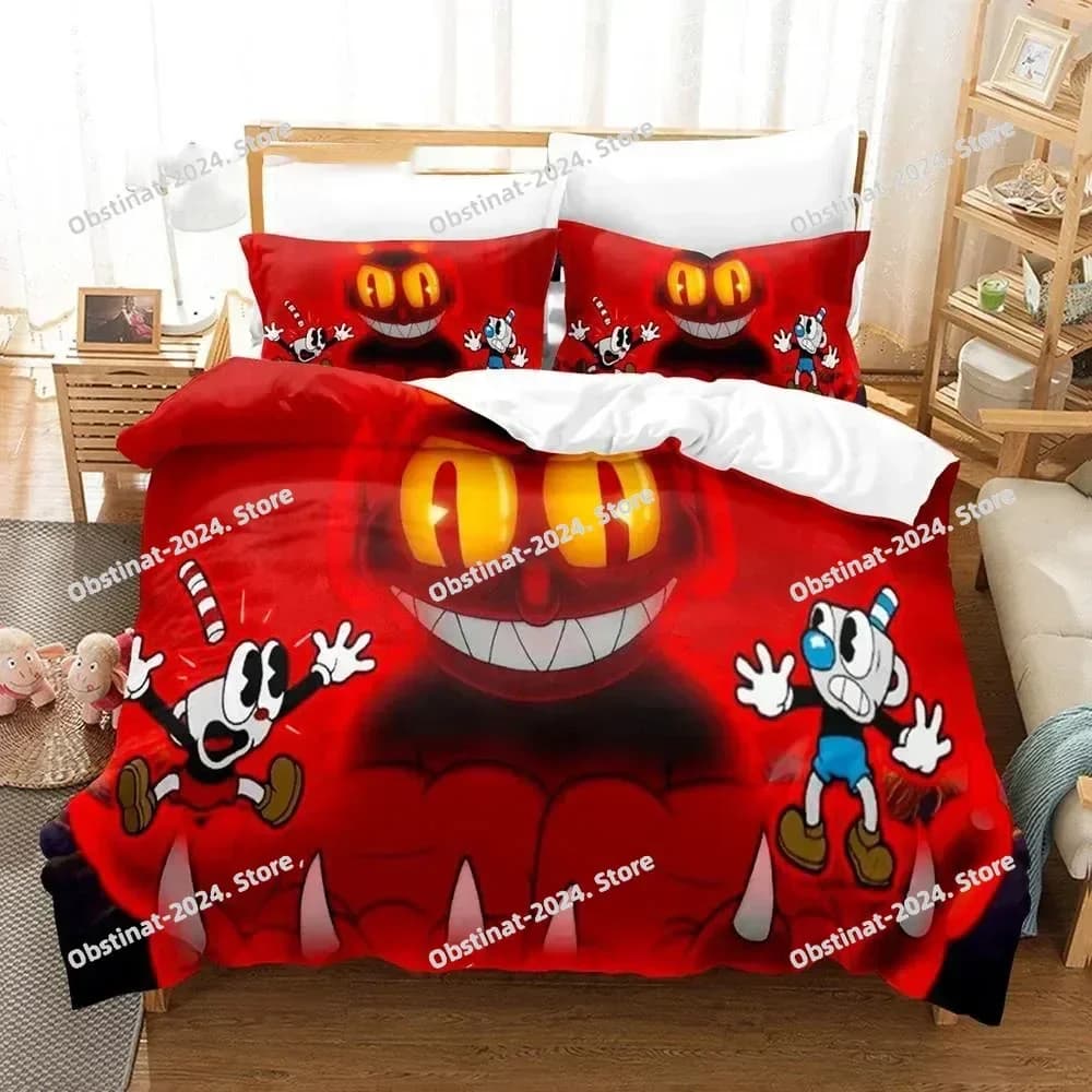 Set biancheria da letto Cuphead Show stampato in 3D Set letto stampato con federa Copripiumino morbido singolo matrimoniale Queen Super King Size