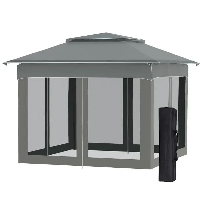 Outsunny 11x11 Outdoor Canopy, Portable Gazebo with Zipper Netting & Carry Bag Perfect for Backyard, Patio, Garden, Camping, Dark Gray