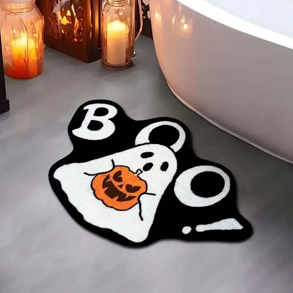 1pc Spooky Ghost-Shaped Halloween Bathroom Rug - Soft Washable Non-Slip Doormat For Gothic Home Decor Halloween Bathroom Decor