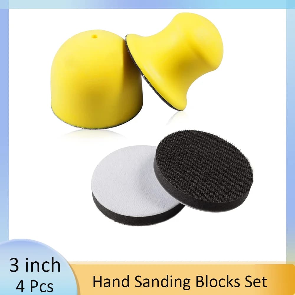Set of 4 Polishing Blocks, PU Foam Elastic Support for Abrasive Discs with Amortizing Bearing for Wood Processing