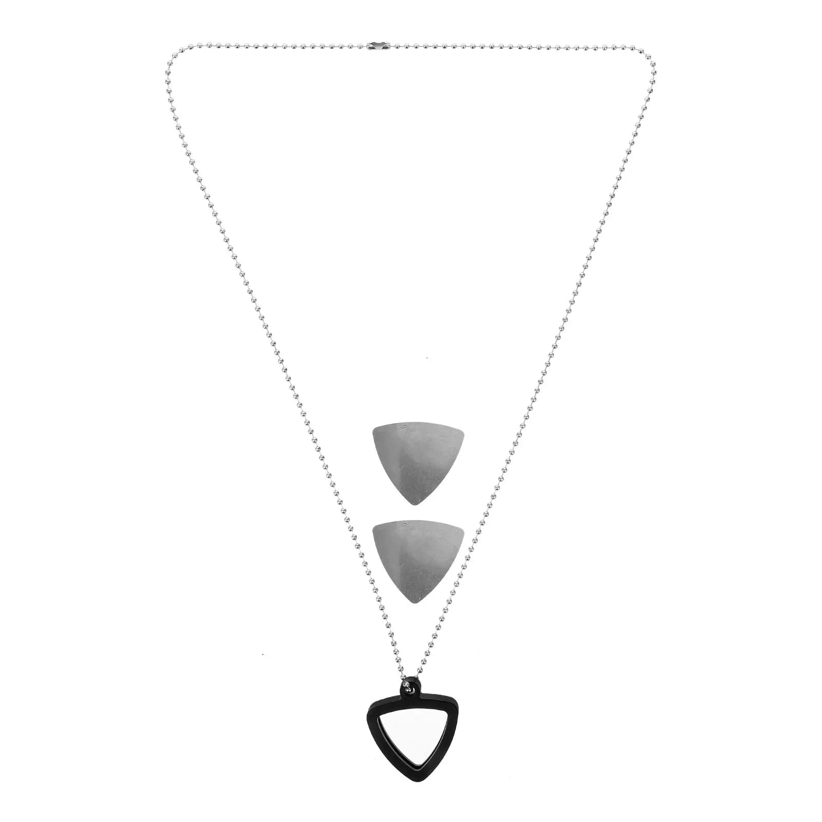 1Set Silicone Guitar Pick Holder Necklace with Hole for Chain Keychain Holds 3 Triangle Picks Stainless Steel Picks Portable