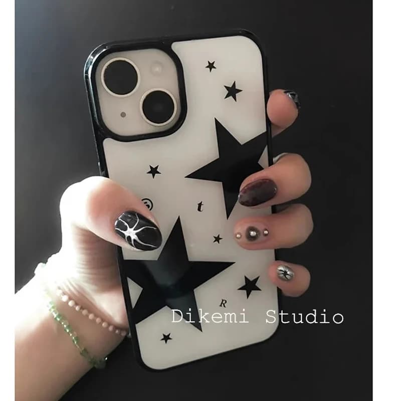 Ins Korean Black Star Cool Fashion Young Girl Phone Case For iPhone 16 15 14 13 12 11 Pro MAX 14 15 16 PLUS Y2K Transparent Soft Cover