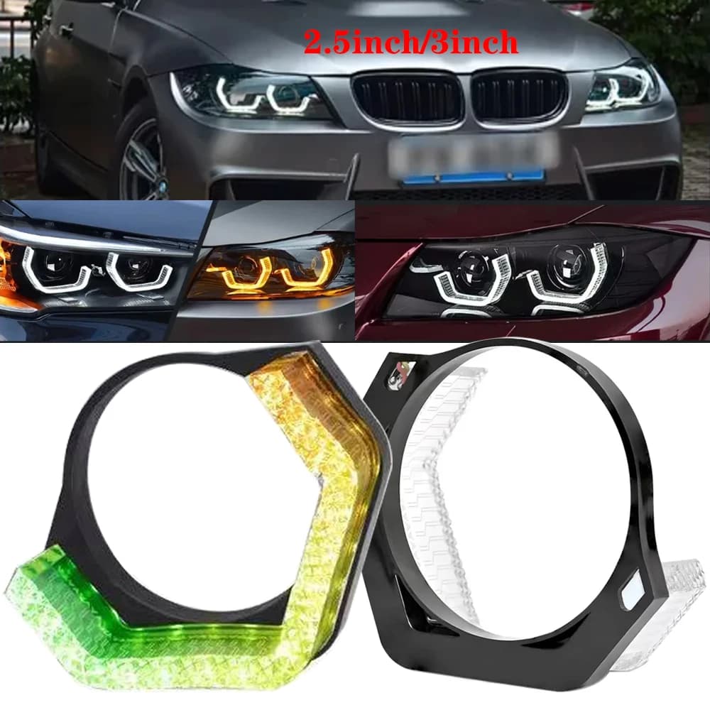 Fari LED per autoveicoli, copertura decorativa per lenti, luce di marcia diurna colorata che scorre occhio d'angelo, indicatore di direzione I8-2.5/3 pollici