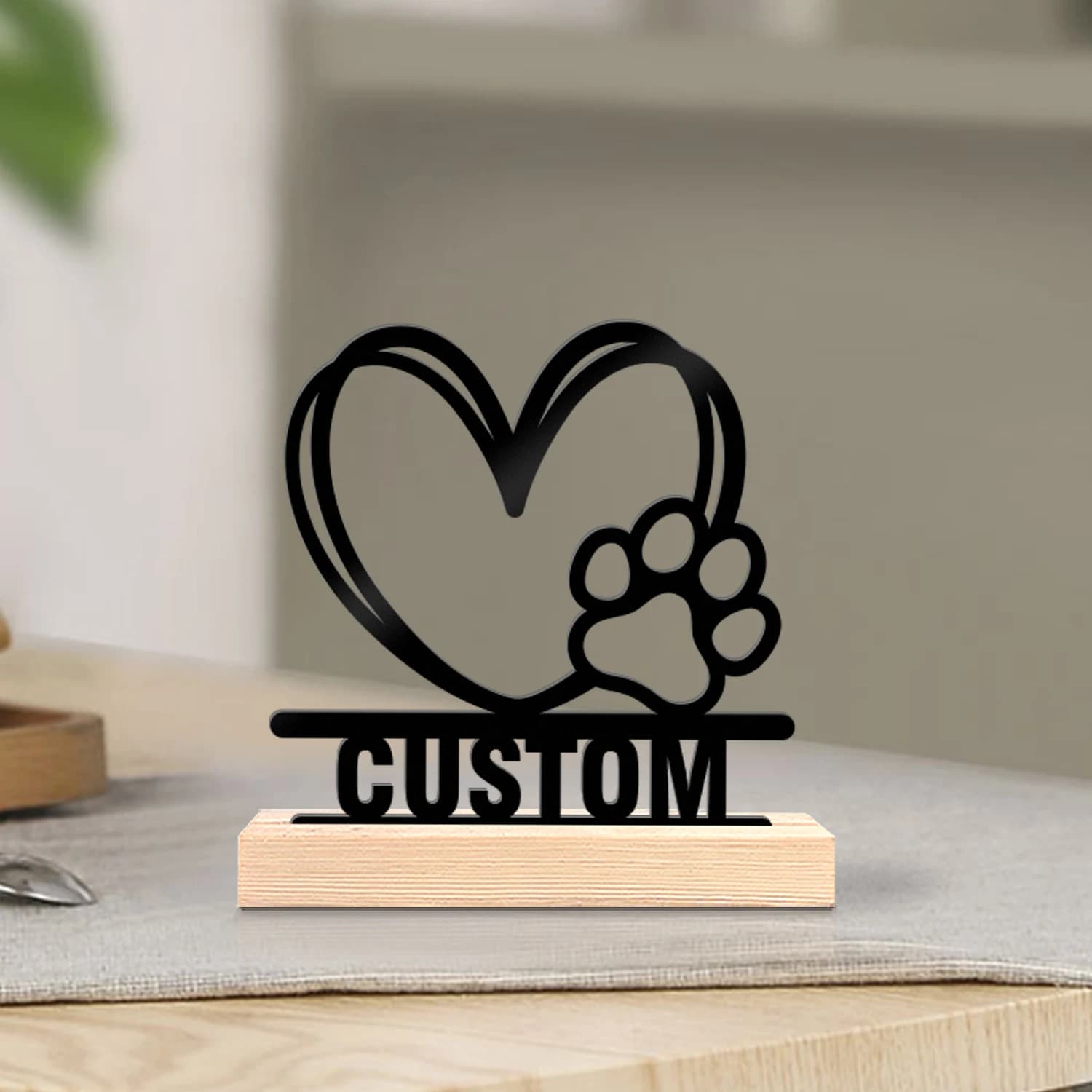 1pc Personalized Custom Metal Statue Ornament,2D Metal Statue Decoration, with Wooden Base,Home Decoration Ornament,Holiday Gift