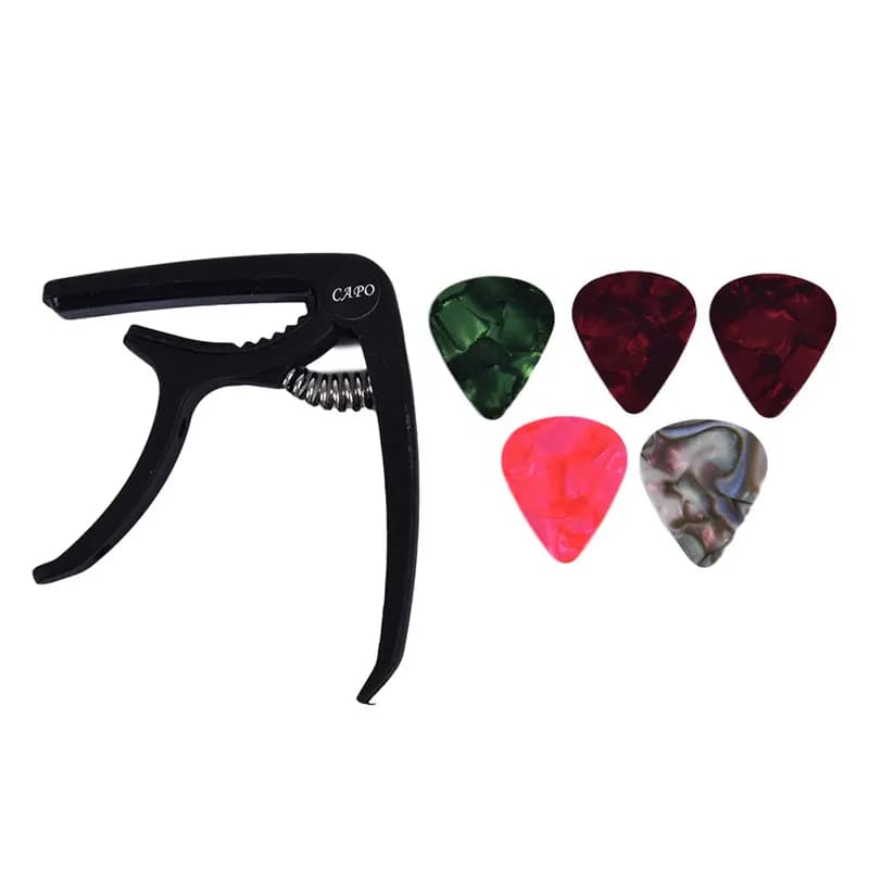{YY30} 1 capotasto per chitarra e 5 plettri per chitarra acustica ed elettrica, accessori per chitarra