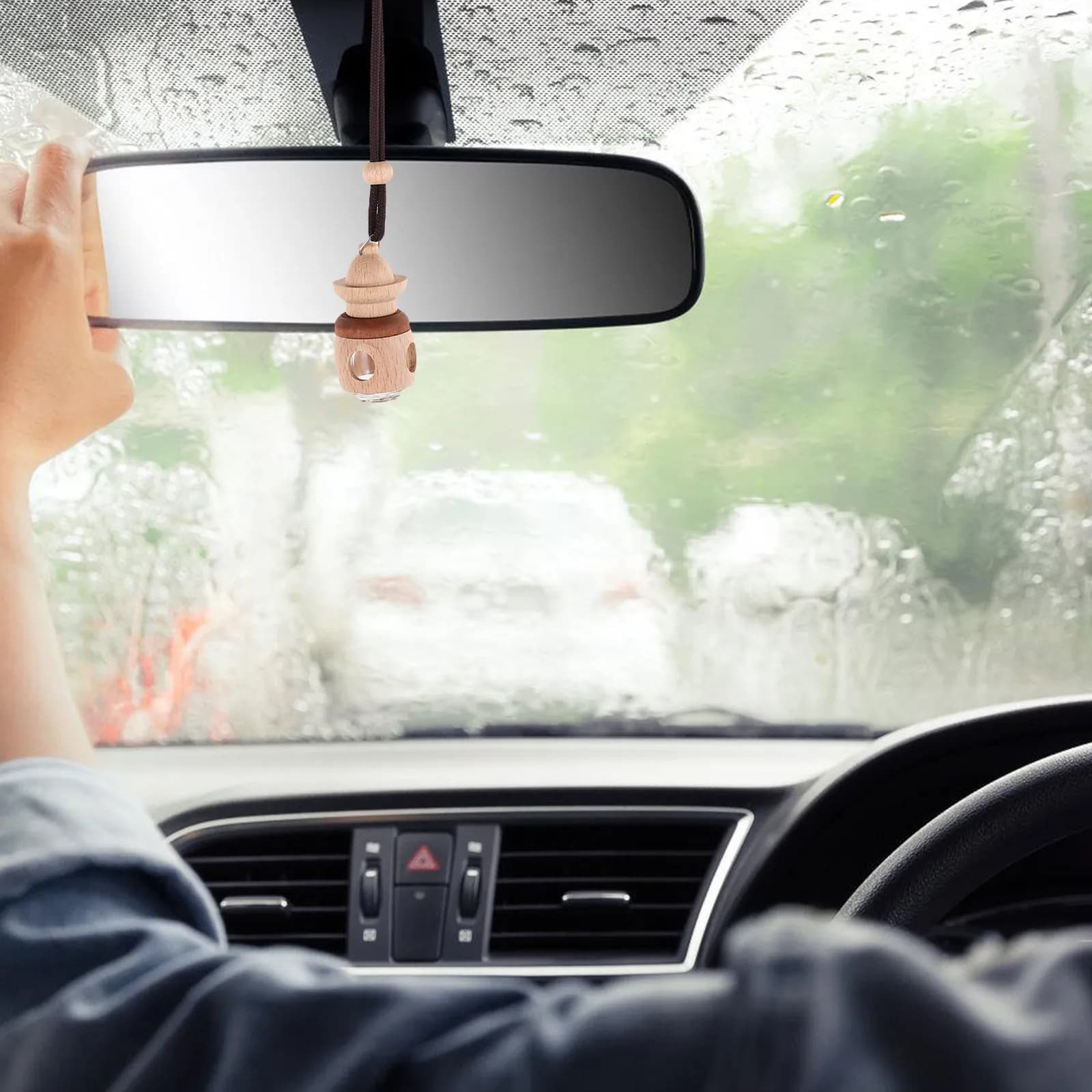 Diffusore di Oli Essenziali per Auto in Legno, Ricaricabile, Pendente per Aromaterapia, Bottiglia di Profumo per Auto, Deodorante per Specchietto Retrovisore