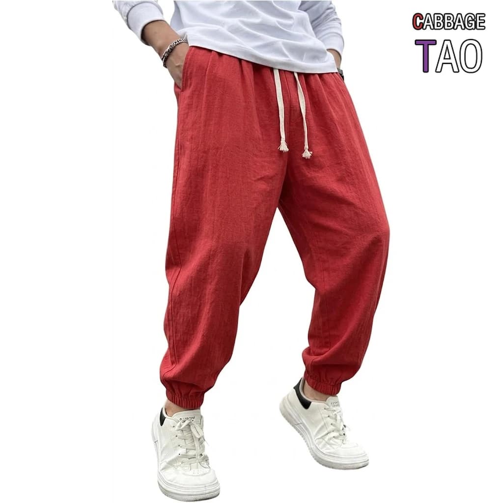 Pantaloni Harem da Uomo in Cotone e Lino, Tinta Unita, Jogger Sportivi Casual, Pantaloni Sportivi Comodi per Palestra, Escursionismo e Lavoro Quotidiano