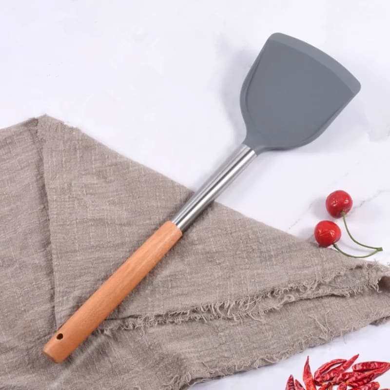 Spatola in Silicone Antiaderente con Manico Lungo, Resistente alle Alte Temperature, Utensile da Cucina per Friggere e Mescolare