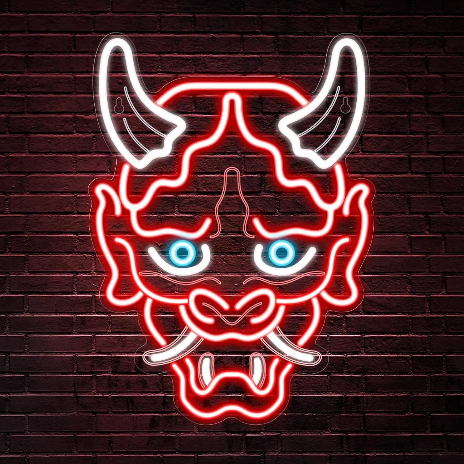 Luce al Neon Maschera Hannya, Luce al Neon Stile Anime Giapponese, Luce al Neon LED Maschera Demoniaca, Adatta per Decorazioni Murali a Tema Videogiochi