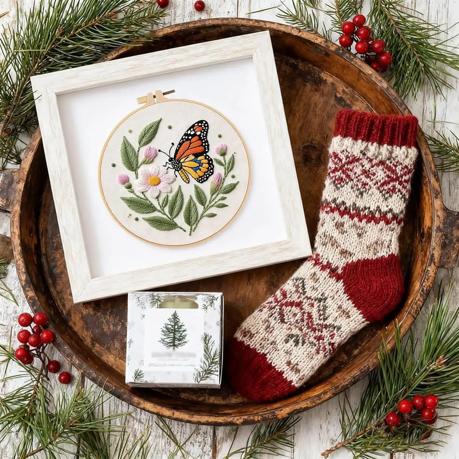 Kit Ricamo Fai da Te con Telaio per Principianti - Farfalla, Fiore, Libro, Pianta - Kit Punto Croce Floreale Fatto a Mano per Arte, Artigianato e Decorazione