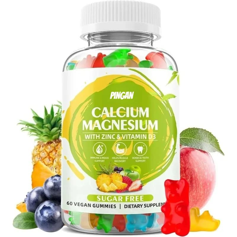 Calcium, Magnesium and Zinc Supplements containing vitamin D3, men's sugar-free calcium caramels for immune health -60 pills