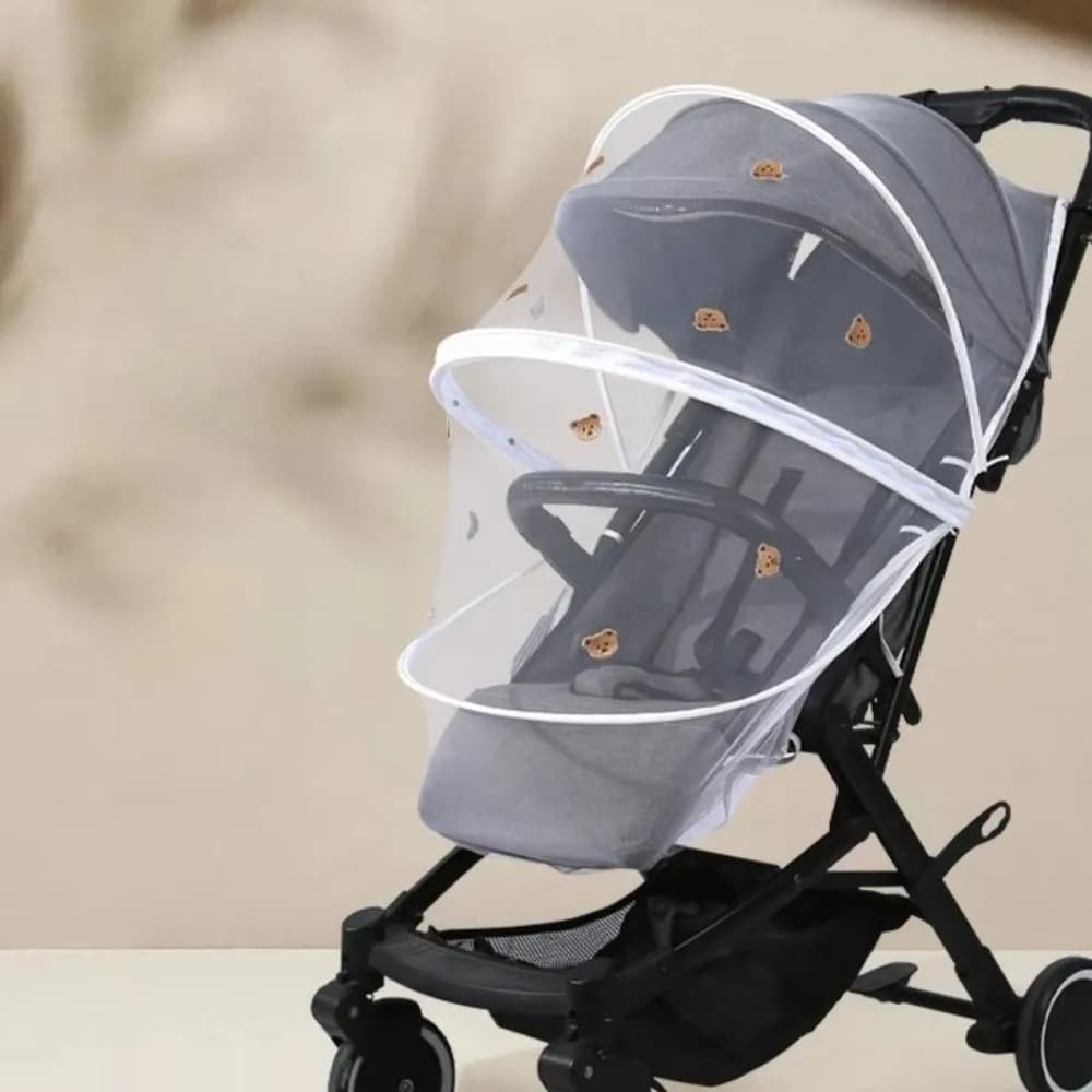 Nuova Zanzariera Ventilata per Passeggino con Cerniera, Zanzariera per Carrozzina con Ricamo Cartoon, Copertura Pieghevole per Bambini
