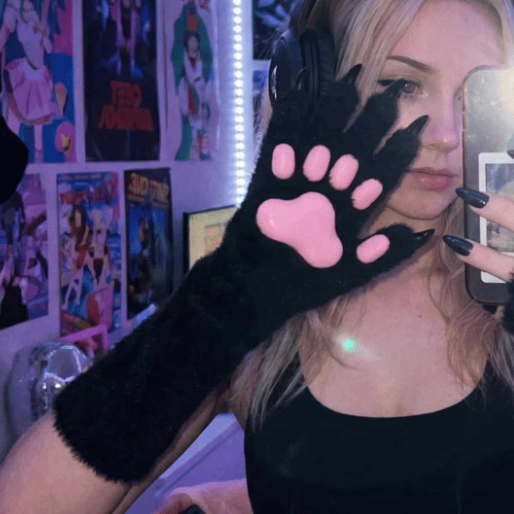New Long Cat Claw Gloves Furry Silicone Paw Pads Animal Claw Hand Gloves Cosplay Costume Accessories Cute Plush Gloves Halloween
