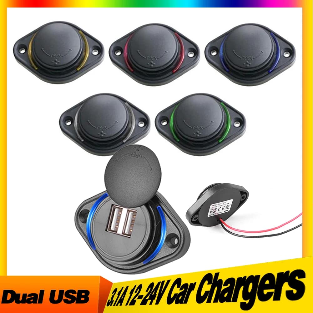12-24V Modified Car Charger 3.1A Dual USB Smart Car Charger Waterproof Flat Slider Power Adapter