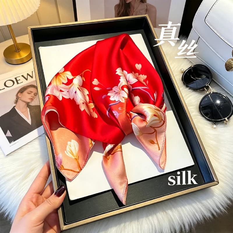 Red Silk Silk Scarf Women's 100% Mulberry Silk High-end Gift Mother Small Square Scarf Gift Small Scarf Thin Scarf