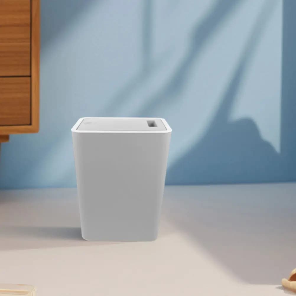 Small Slim Press Cover Trash Can 1.5L Rectangular Airtight Waste Basket for Kitchen Bathroom Bedroom Office Modern Decorative