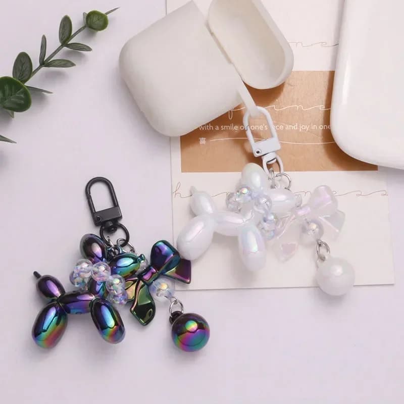 Fashion cute acrylic balloon dog key chain beads bowknot keychain for Women bag pendant couple friend gift jewelry