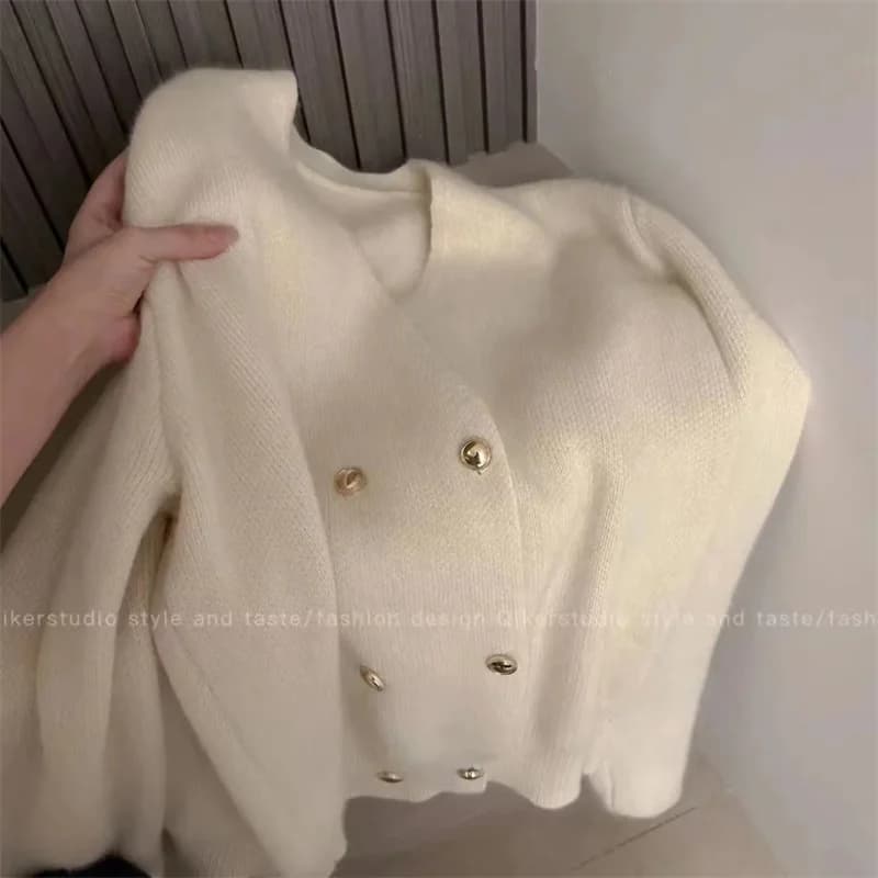 Controsoffitto Moda Lusso/Autunno/Inverno Nuovo Design Alla Moda con Scollo a V Cardigan Lavorato a Maglia da Donna Allentato E Stile Niche Maglione Wo