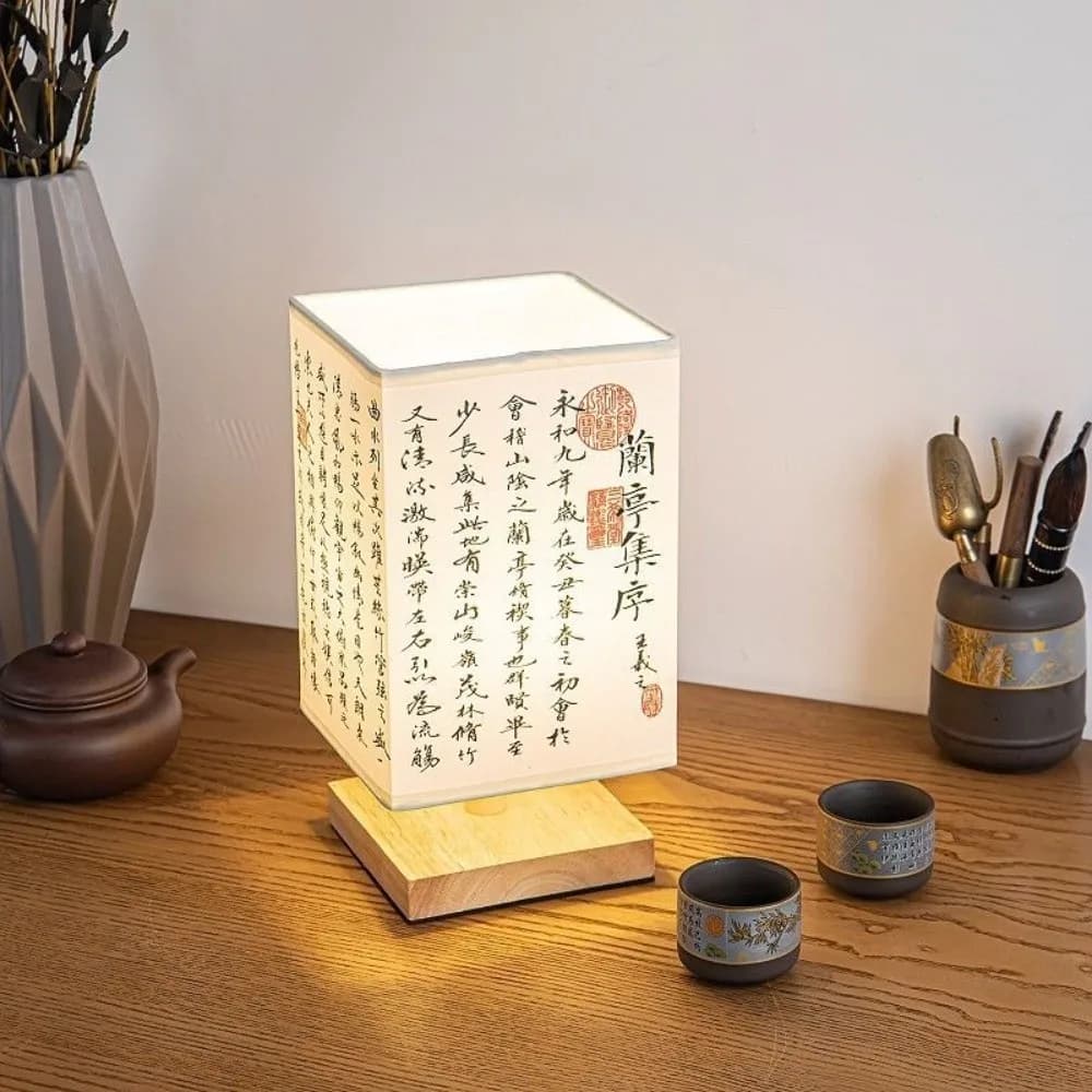 Fabric lamps LED table lamps Square shape Chinese style Chinese style lamps Eye protection Zen Spirit bedside desk lights