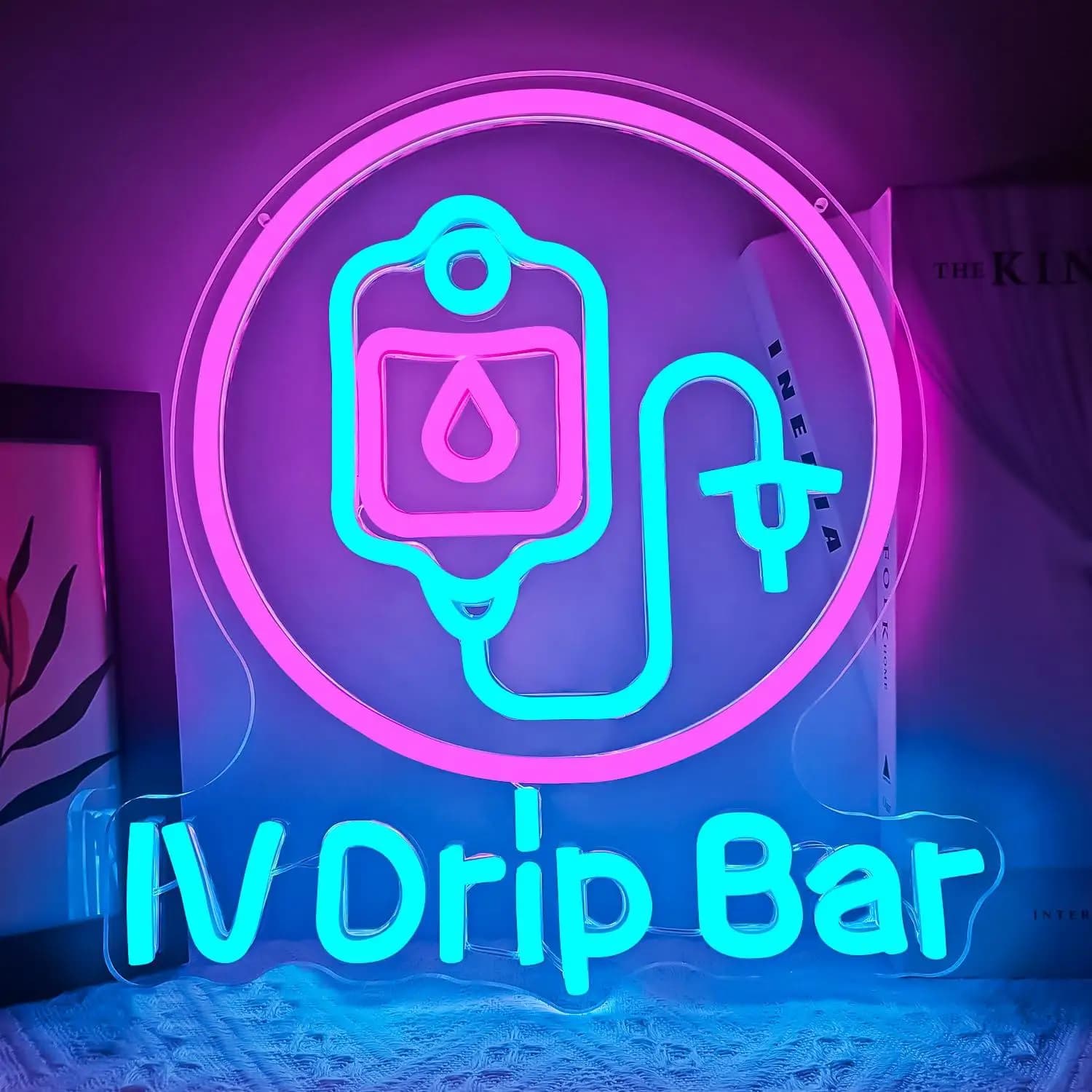 Insegna al Neon IV Drip Bar, Luce LED Dimmerabile USB per Decorazione Murale, Clinica Medica, Ufficio, Sala Benessere, Terapia IV, Decorazione Artistica, Regali