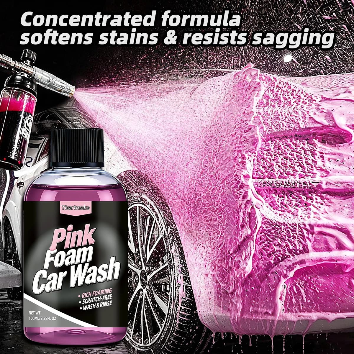 Sapone schiumogeno rosa per lavaggio auto e rimozione cera, (compatibile con canoni/pistole per schiuma o lavaggi a secchio) per auto, camion