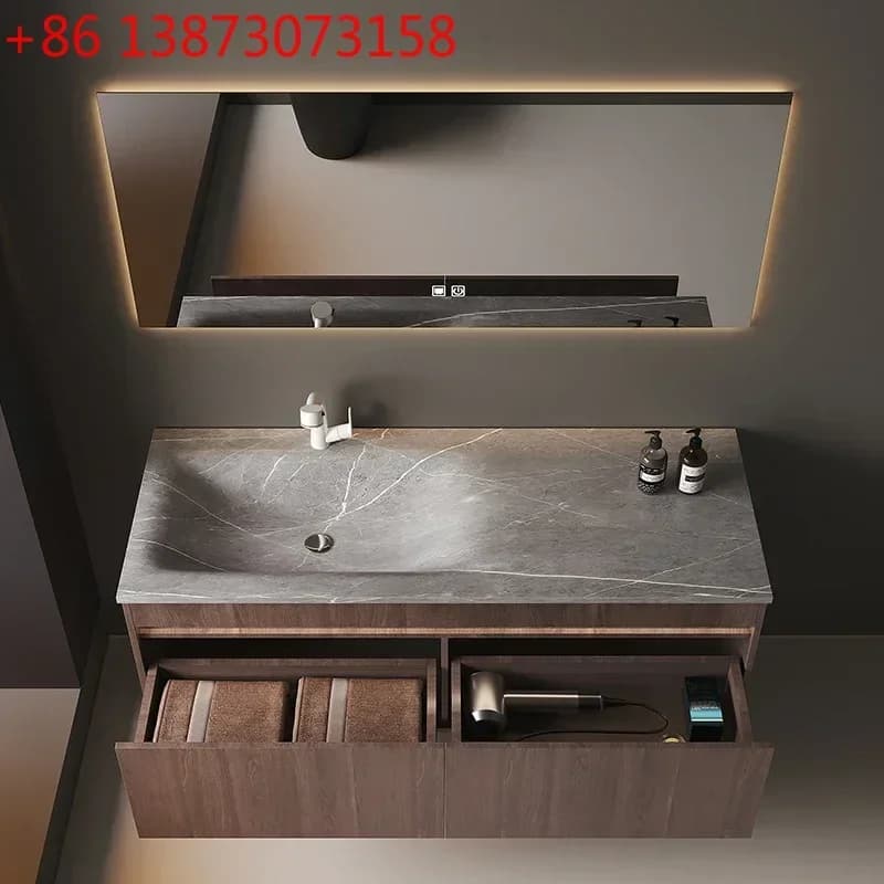 Bathroom Sink Cabinet Vanity Bathroom Furniture Light Luxury Bathroom Cabinets Rock Slab Integrated Washbasin Modern Solid Wood