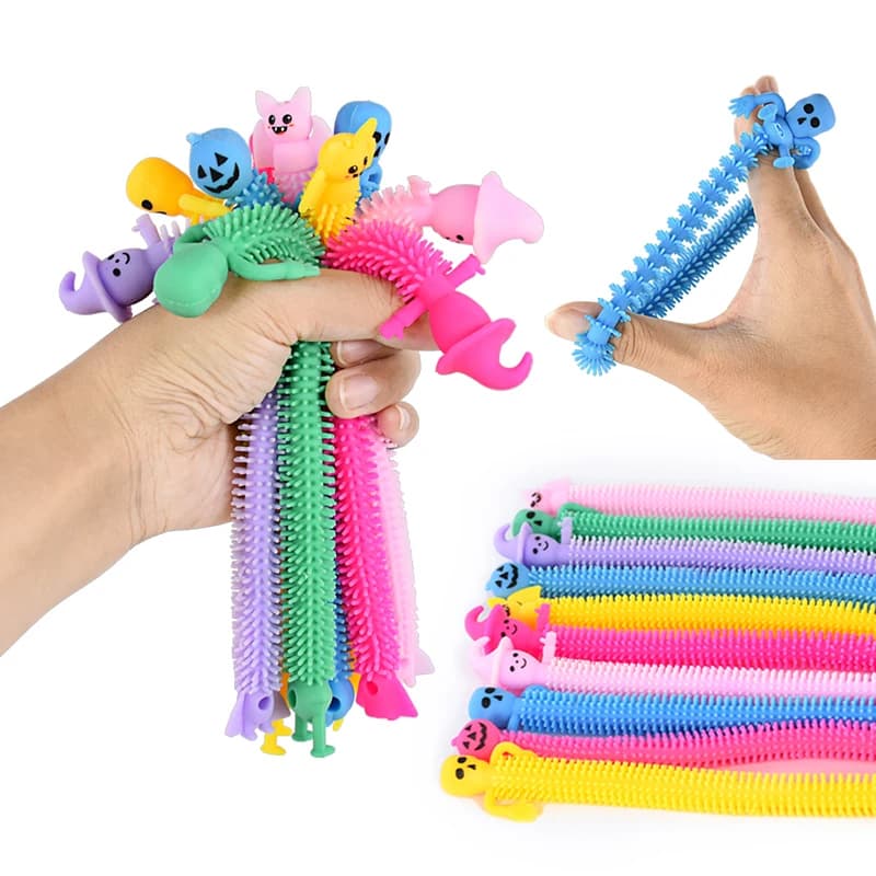 5/10 pz colorato elastico zucca fantasma tirare verme Noodle Fidget Toys Stretch String TPR corda Anti Stress giocattoli Halloween Decor