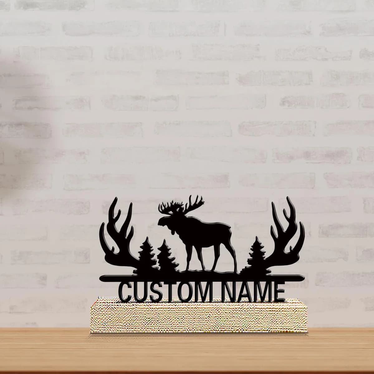 1pc Interesting Desktop Metal Statues Customizable Content With Wooden Base Art Decoration, Desktop Decoration