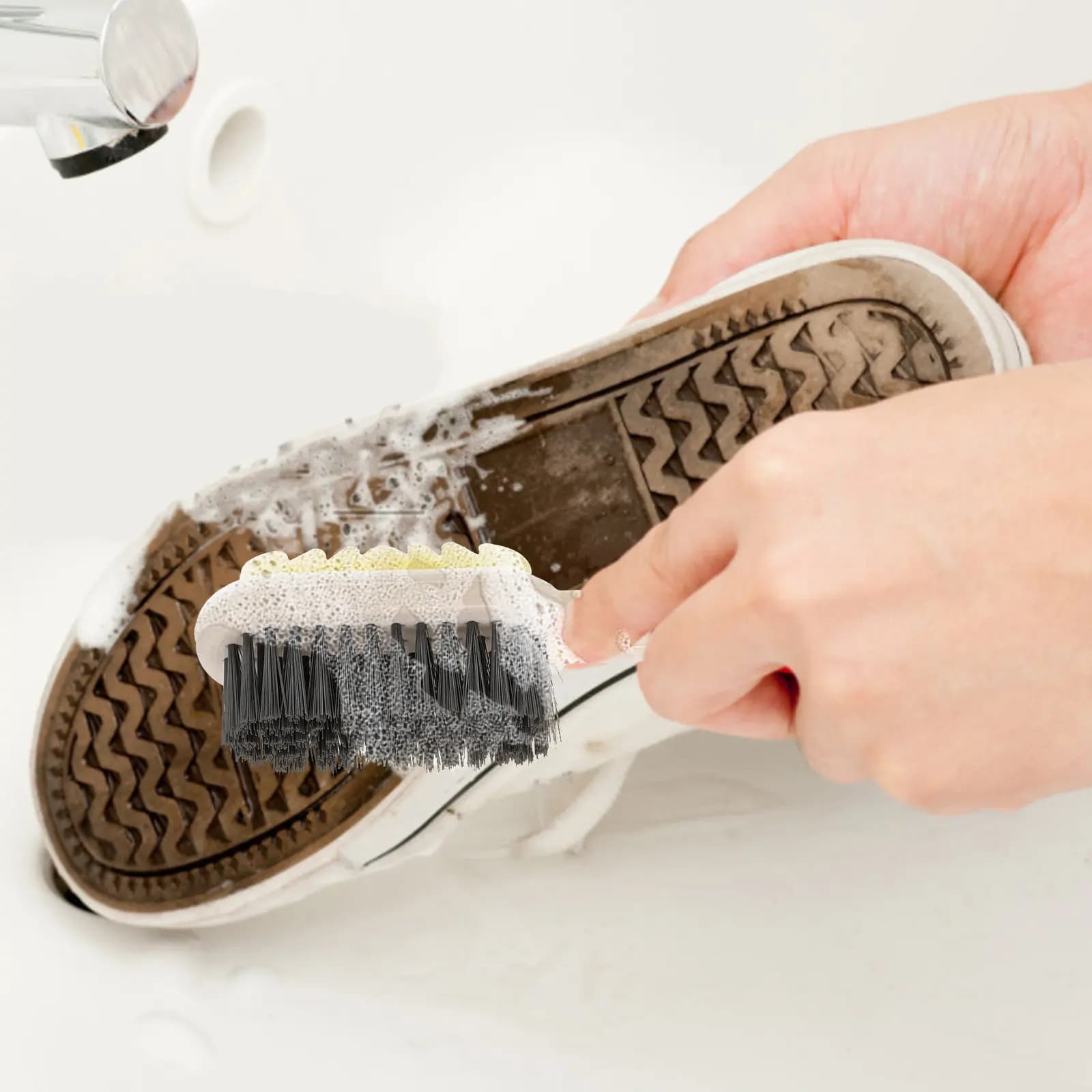 Soft Rubber Double Sided Shoe Brush Long Handle Portable Scrub Brush Shoe Cleaning Tool Household Boot Cleaner