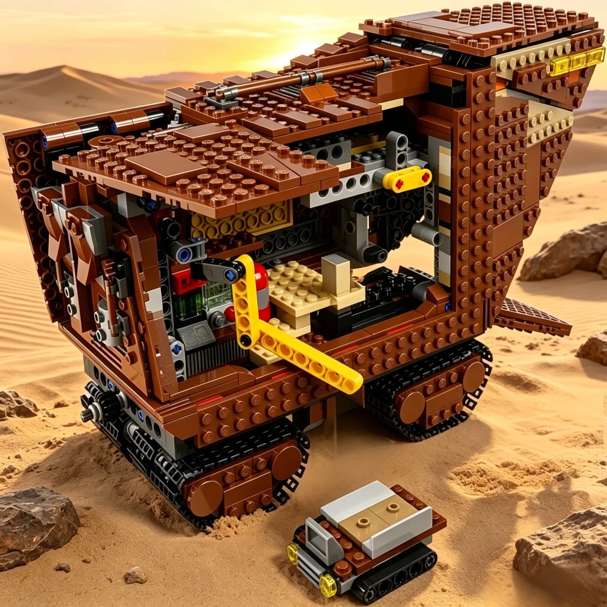 Blocchi da Costruzione Veicolo Cingolato Pianeta del Deserto - Modello di Trasporto Sci-Fi MOC, Mattoncini Compatibili per Ragazzi e Adulti, 1239