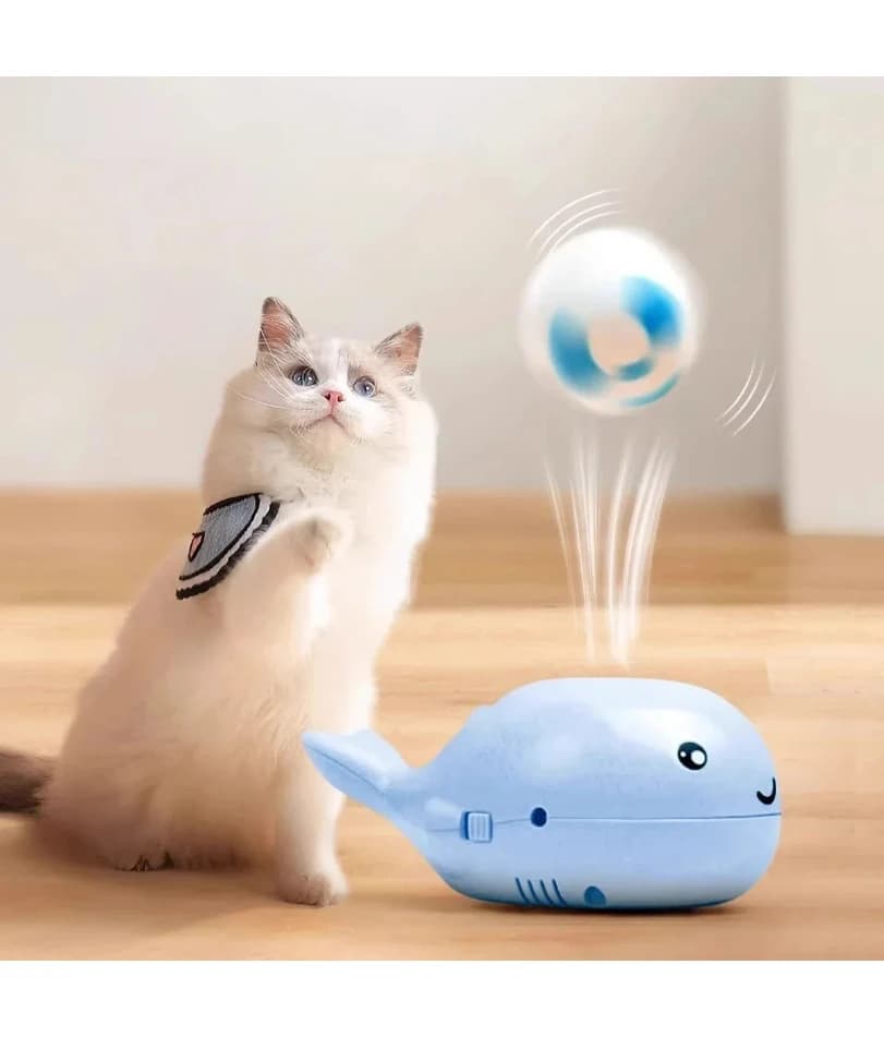 Nuovo giocattolo elettrico per gatti con palla galleggiante - A forma di balena, alimentato tramite USB, ventola a doppia funzione, giocattolo per animali portatile e certificato 3C