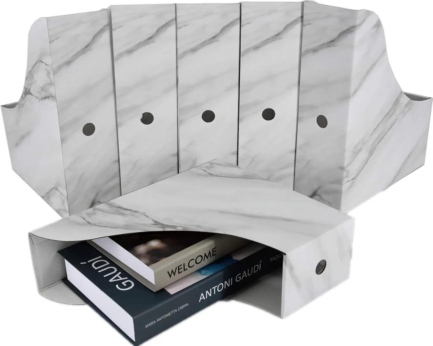 Set di 6 Portariviste Grigio Marmorizzato, Organizzatore per Documenti e Archiviazione con Etichette