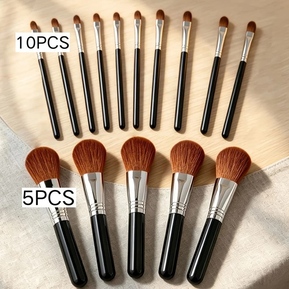 15pcs Makeup Brush Set 10 Eye Detail Brushes 5 Face Blush Contour Brushes Soft Cosmetic Tools For Eyeshadow Concealer Makeup