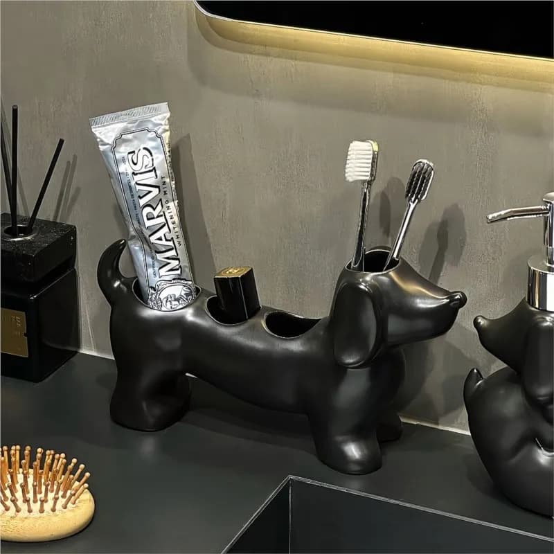 Spazzolino Elettrico Creativo a Forma di Cane, Strumento Dentale in Ceramica, Portaspazzolino e Organizzatore per Dentifricio da Lavabo ZI659