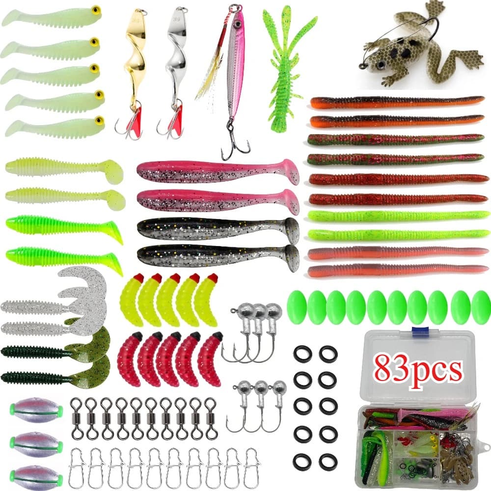 83 pieces Fishing bait kit for trout/pike/bass Fishing set multi-isure Layer equipment Pro Gear Tackle Box Fishing baits Accessories