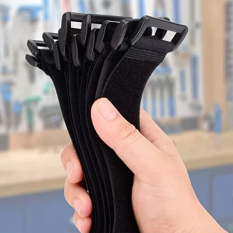 Black Reusable Nylon Hook and Loop Cable Ties Adjustable Cinch Straps Fasteners for Wire Cord Management Organization