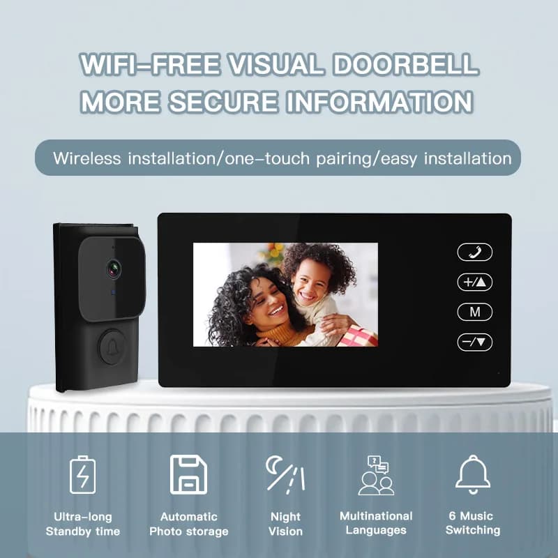 Videocitofono con Display da 4,3 Pollici, Audio Bidirezionale Wireless, Visione Notturna, Monitoraggio Porta, Telecamera di Sicurezza Smart per Casa