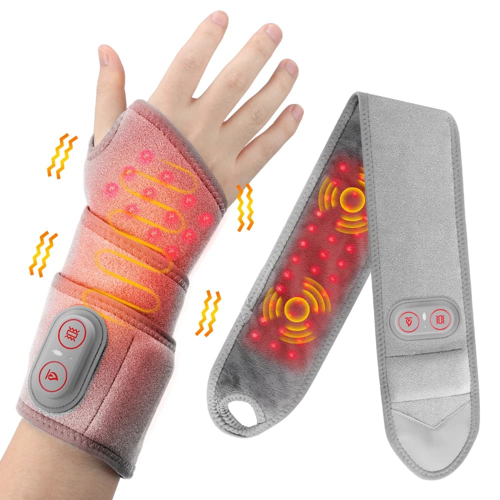 Fascia per polsino con imbottitura per massaggiatore da polso con riscaldamento elettrico a infrarossi con luce 660 e 850 nm 3 livelli di vibrazione per il relax delle articolazioni