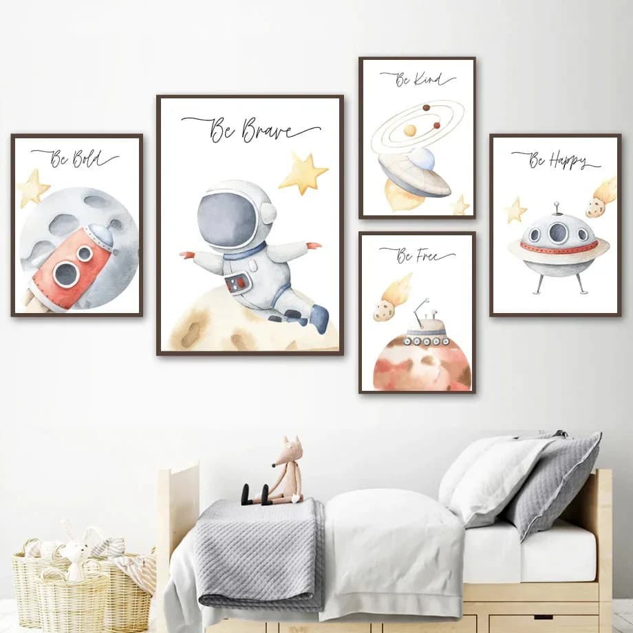 Rocket Astronaut UFO Space Planet Poster Nursery Wall Art Canvas Painting Nordic Poster e stampe Wall Picture Kids Room Decor