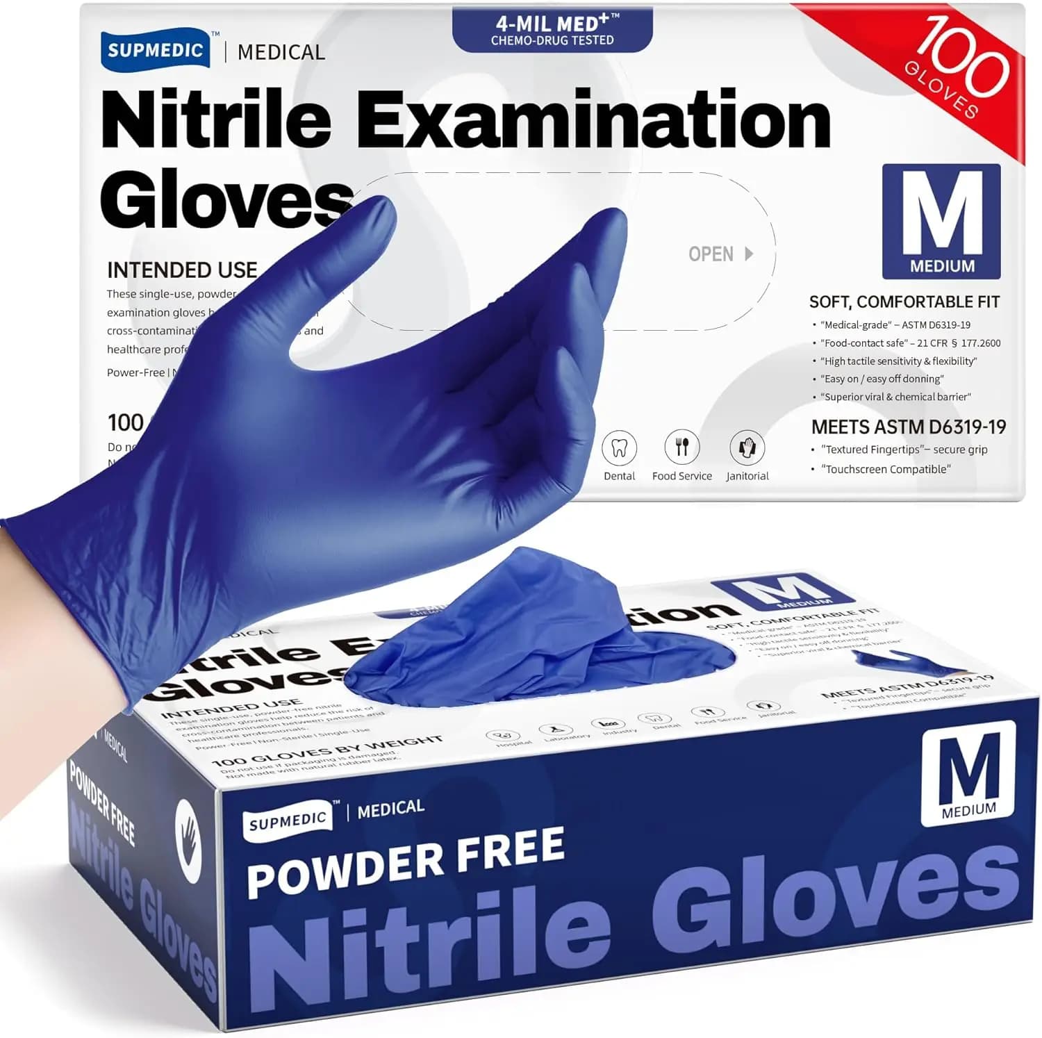 Guanti in Nitrile per Esami, 4 Mil, 100 Pezzi, Senza Polvere, Senza Lattice, Adatti per Alimenti, Monouso, Blu Viola